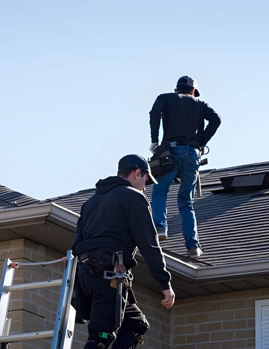 Two repairman on roof — Reliable Local Electricians in Helensvale, QLD